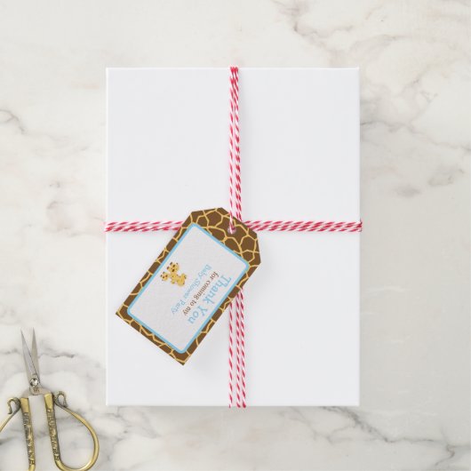 Schattigee Blauwe Giraffe Dank u Cadeau Label Cadeaulabel (Met Touw)