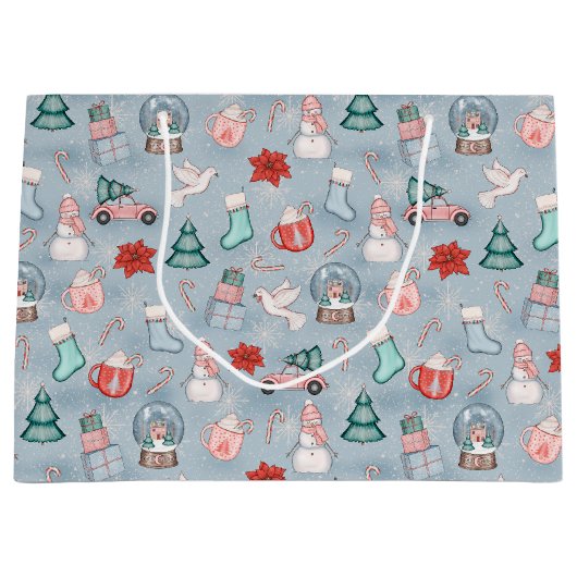 Schattigee Blauwe grillige Waterverf kerst Groot Cadeauzakje (Voorkant)