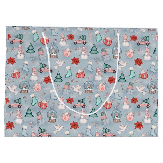 Schattigee Blauwe grillige Waterverf kerst Groot Cadeauzakje (Achterkant)