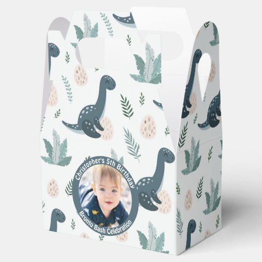 Schattigee Blauwe Groene Dinosaurus Aangepaste Fot Bedankdoosjes (Geopend)