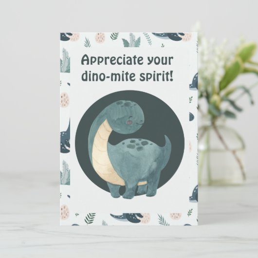 Schattigee Blauwe Groene Dinosaurus Aangepaste Fot Bedankkaart (Staand voorkant)