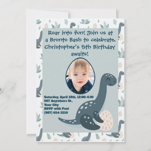 Schattigee Blauwe Groene Dinosaurus Aangepaste Fot Kaart (Voorkant)