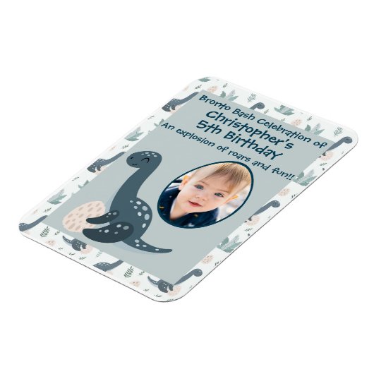 Schattigee Blauwe Groene Dinosaurus Aangepaste Fot Magneet (Linkerzijde)