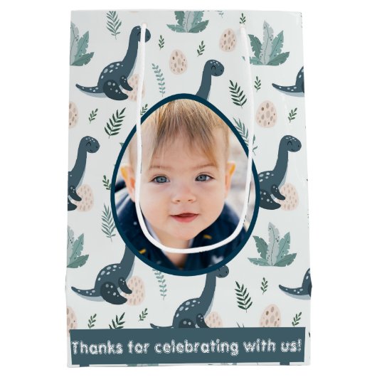 Schattigee Blauwe Groene Dinosaurus Aangepaste Fot Medium Cadeauzakje (Achterkant)