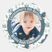 Schattigee Blauwe Groene Dinosaurus Aangepaste Fot Ronde Sticker (Voorkant)