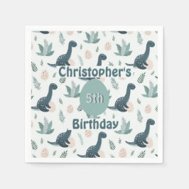 Schattigee Blauwe Groene Dinosaurus met Bladgroen Servet