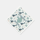 Schattigee Blauwe Groene Dinosaurus met Bladgroen  Servet (Hoek)