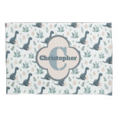 Schattigee Blauwe Groene Dinosaurus met Monogram e Kussensloop (Voorkant)
