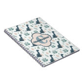 Schattigee Blauwe Groene Dinosaurus met Monogram e Notitieboek (Rechterzijde)