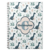 Schattigee Blauwe Groene Dinosaurus met Monogram e Notitieboek (Voorkant)