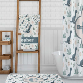 Schattigee Blauwe Groene Dinosaurus met Naam Bad Handdoek