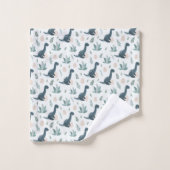 Schattigee Blauwe Groene Dinosaurus met Naam Bad Handdoek (Wasdoekje)