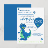 Schattigee Blauwe Groene Dinosaurus Theme Verjaard Uitnodiging Briefkaart (Voorkant / Achterkant)