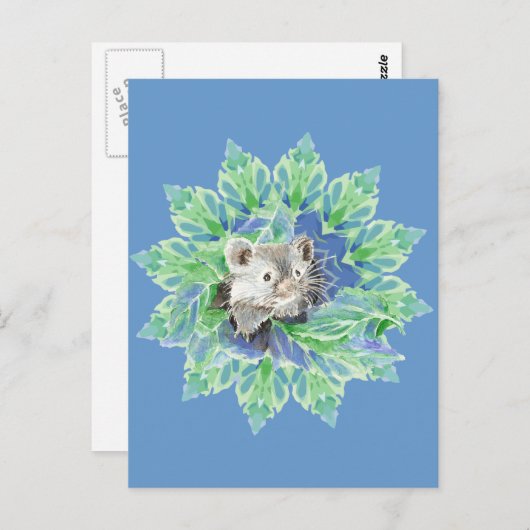 Schattigee blauwe, groene hamster in een lommerrij briefkaart (Voorkant / Achterkant)