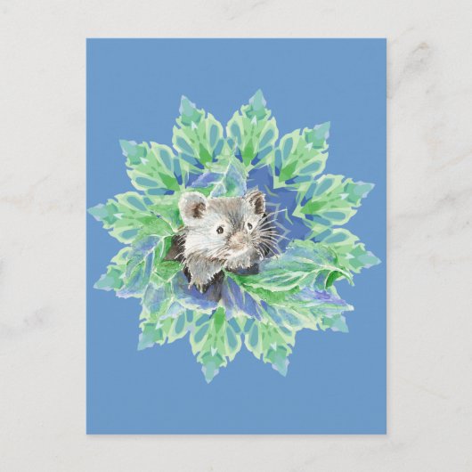 Schattigee blauwe, groene hamster in een lommerrij briefkaart (Voorkant)