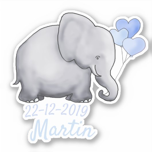 Schattigee Blauwe Hartballonnen Baby shower Jongen Sticker (Voorkant)