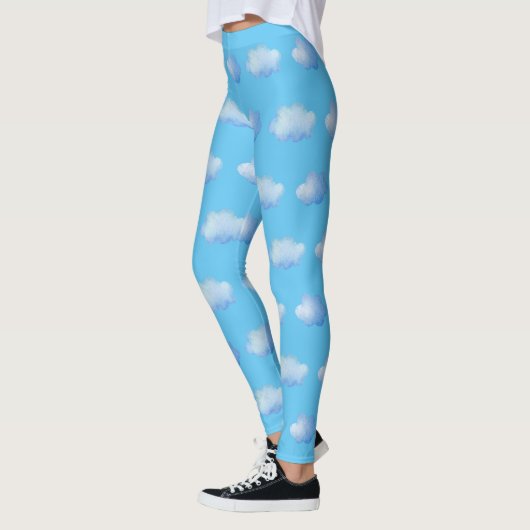 Schattigee Blauwe Hemel Witte Wolken Patroon Leggi Leggings (Links)