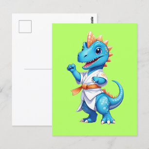 Schattigee blauwe karate dinosaurus briefkaart