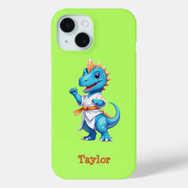 Schattigee blauwe karate dinosaurus iPhone 15 case