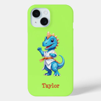 Schattigee blauwe karate dinosaurus iPhone 15 case