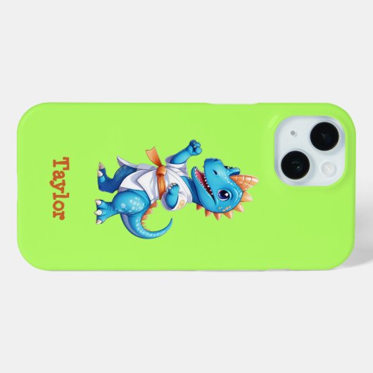 Schattigee blauwe karate dinosaurus Case-Mate iPhone case (Achterkant (horizontaal))