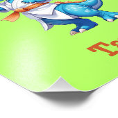 Schattigee blauwe karate dinosaurus foto afdruk (Hoek)