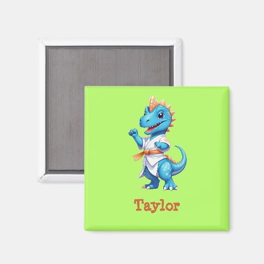 Schattigee blauwe karate dinosaurus magneet (Voorkant / Achterkant)