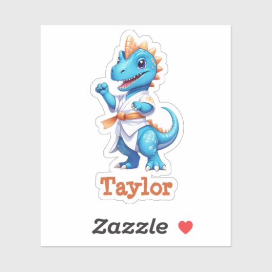 Schattigee blauwe karate dinosaurus sticker (Vel)