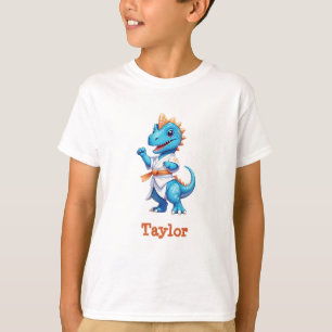 Schattigee blauwe karate dinosaurus t-shirt