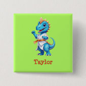 Schattigee blauwe karate dinosaurus vierkante button 5,1 cm (Voorkant)