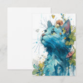 Schattigee Blauwe Kat met Bloemen Bedankkaart (Voorkant / Achterkant)