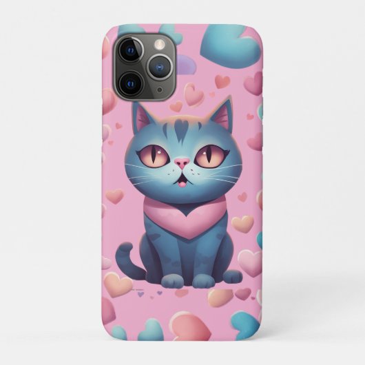 Schattigee blauwe kat met hartenhoodie | Kawaii Va Case-Mate iPhone Case (Achterkant)