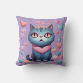 Schattigee blauwe kat met hartenhoodie | Kawaii Va Kussen