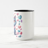 Schattigee blauwe kat met hartenhoodie | Kawaii Va Mok (Midden)