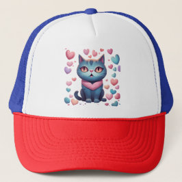 Schattigee blauwe kat met hartenhoodie | Kawaii Va Trucker Pet