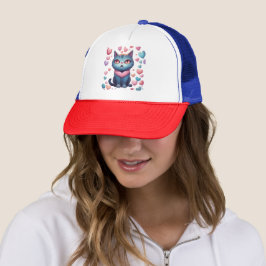 Schattigee blauwe kat met hartenhoodie | Kawaii Va Trucker Pet