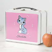 Schattigee blauwe kat op roze aangepaste naam (In situ)