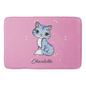 Schattigee blauwe kat op roze aangepaste naam badmat (Voorkant)