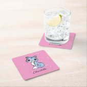 Schattigee blauwe kat op roze aangepaste naam kartonnen onderzetters (Insitu)