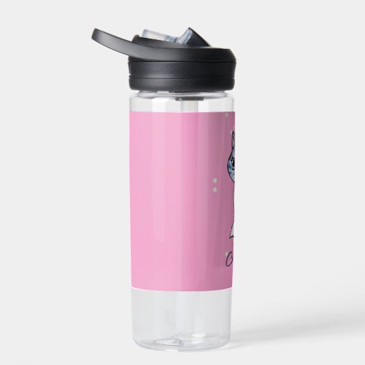 Schattigee blauwe kat op roze aangepaste naam waterfles (Rechts)