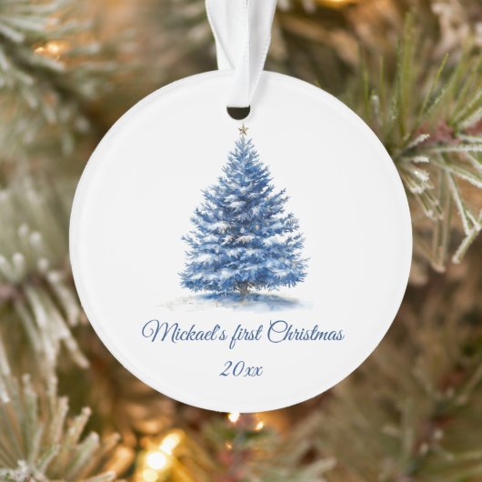 Schattigee Blauwe Kerstboom Gepersonaliseerde Baby Ornament (Boom)