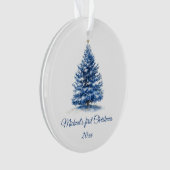 Schattigee Blauwe Kerstboom Gepersonaliseerde Baby Ornament (voorkant)