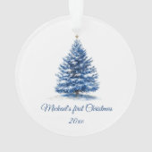 Schattigee Blauwe Kerstboom Gepersonaliseerde Baby Ornament (achterkant)
