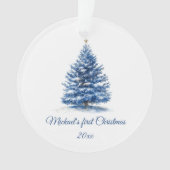 Schattigee Blauwe Kerstboom Gepersonaliseerde Baby Ornament (voorkant)