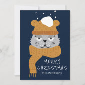 Schattigee Blauwe Kerstkat Feestdagenkaart (Voorkant)