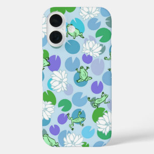 Schattigee blauwe kikkerkunst met waterlelies girl iPhone 16 hoesje
