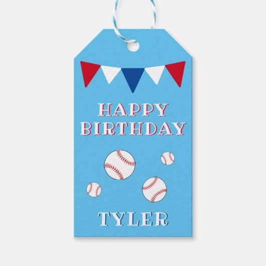 Schattigee Blauwe Kinder Jongen Honkbal Verjaardag Cadeaulabel (Voorkant)