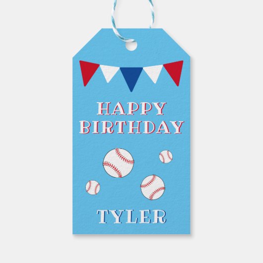 Schattigee Blauwe Kinder Jongen Honkbal Verjaardag Cadeaulabel (Achterkant)