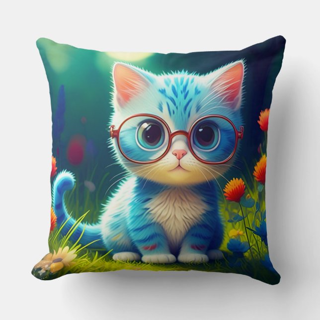 Schattigee blauwe kitten met bril - 276548 kussen (Voorkant)