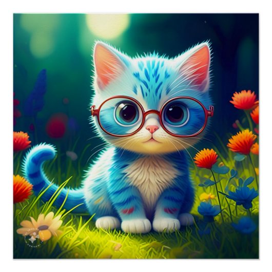 Schattigee blauwe kitten met bril - 276548 perfect poster (Voorkant)